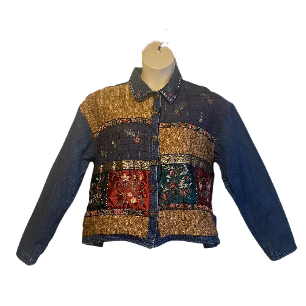 Sara Studio Plus Denim Patchwork And Embroidery J… - image 1